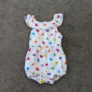 Faded Glory Baby Girl's Romper Multicolor Rainbow Heart 3-6 Months Cotton Summer